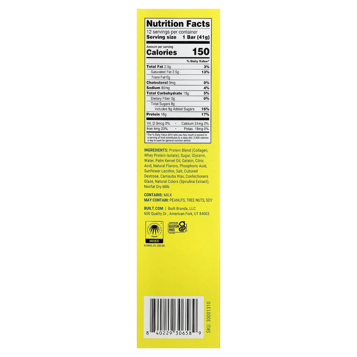 Built, Sour Puff™, Protein Bars, Blue Razz Blast, 12 Bars, 1.45 oz (41 g) Each