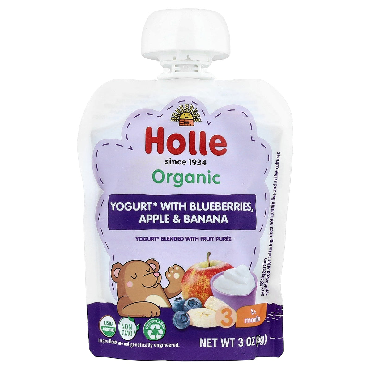 Holle, Organic Yogurt Blended with Fruit Puree, 8+ Months, Blueberries, Apple & Banana, 10 Pouches, 3 oz (85 g) Each