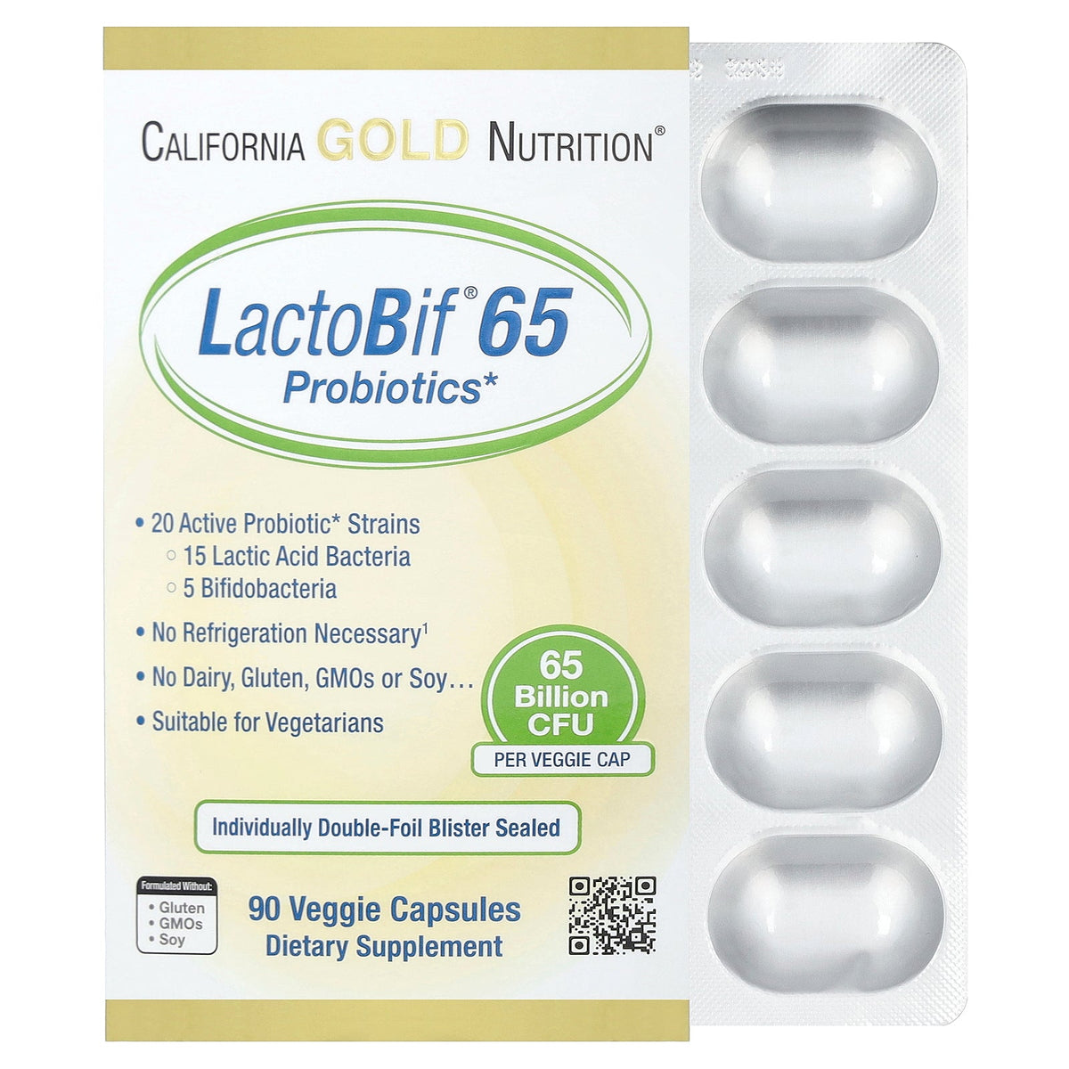 California Gold Nutrition, LactoBif® 65 Probiotics, 65 Billion CFU, 90 Veggie Capsules