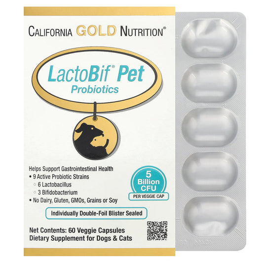 California Gold Nutrition, LactoBif® Pet Probiotics, 60 Veggie Capsules