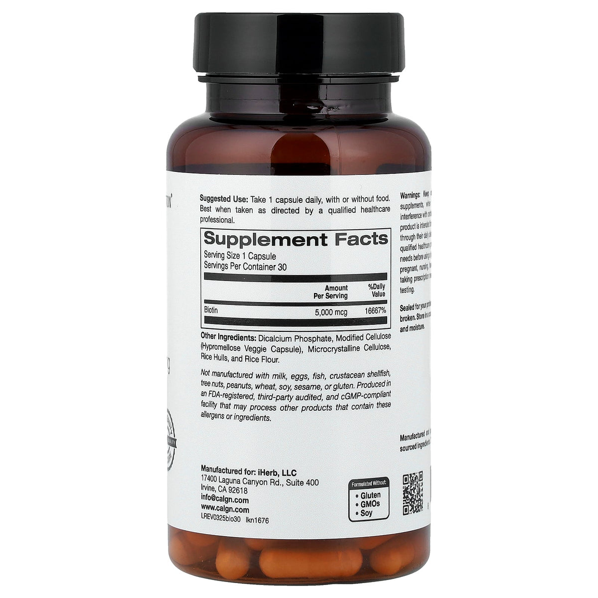 California Gold Nutrition, Biotin, 5,000 mcg, 30 Veggie Capsules