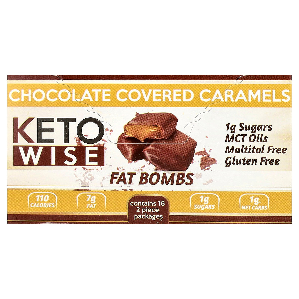 Keto Wise, Fat Bombs, Chocolate Covered Caramels, 16 Packs, 34 g Each