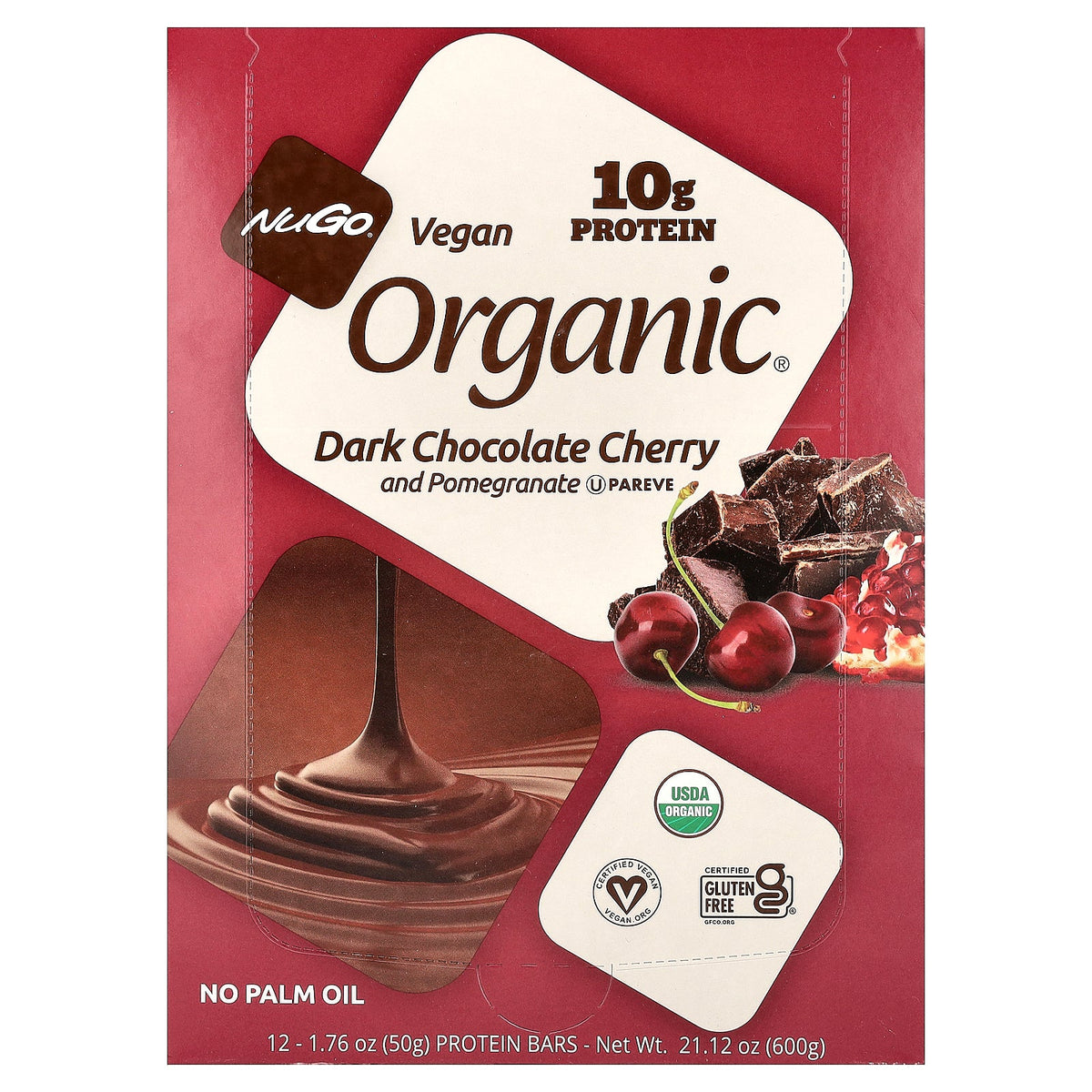 NuGo Nutrition, Organic® Protein Bars, Dark Chocolate Cherry and Pomegranate, 12 Bars, 1.76 oz (50 g) Each