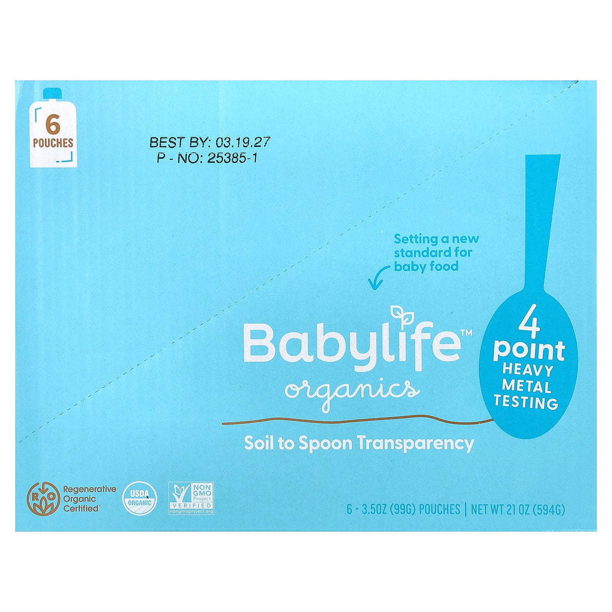 BabyLife Organics, Baby Food, 6+ Months, Strawberry, Pear, Apple & Beet, 6 Pouches, 3.5 oz (99 g) Each
