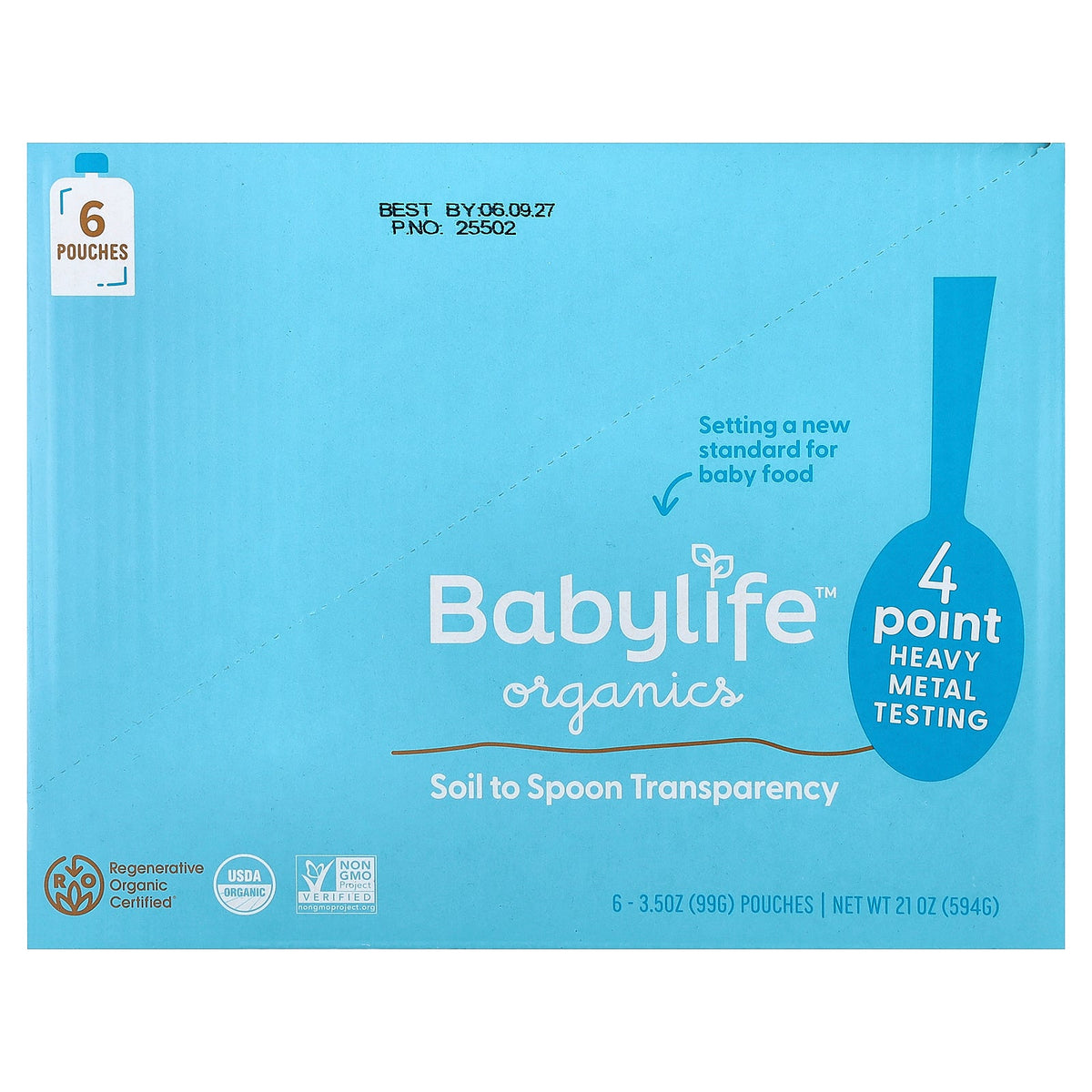 BabyLife Organics, Baby Food, 6+ Months, Squash, Apple, Banana & Pumpkin, 6 Pouches, 3.5 oz (99 g) Each