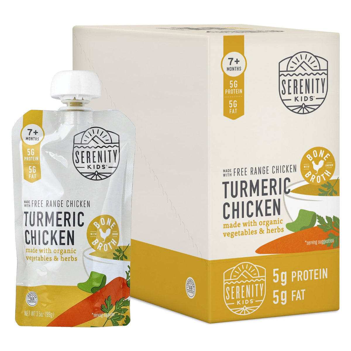 Serenity Kids, Turmeric Chicken with Organic Vegetables & Herbs, 7+ Months, 6 Pouches, 3.5 oz (99 g ) Each