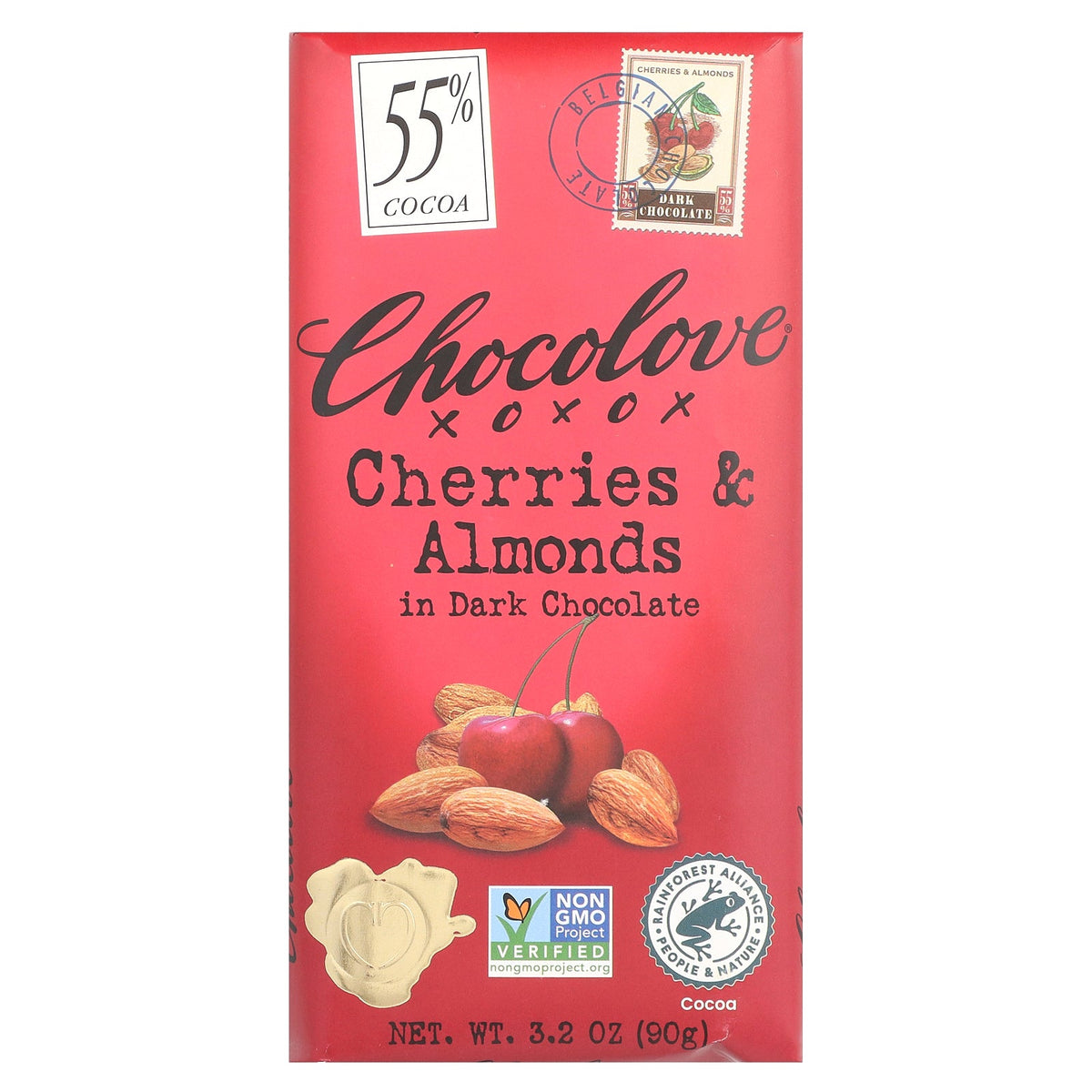 Chocolove, Cherries & Almonds in Dark Chocolate, 55% Cocoa, 3.2 oz (90 g)