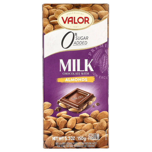 Valor, 0% Sugar Added, Milk Chocolate with Almonds, 5.3 oz (150 g)