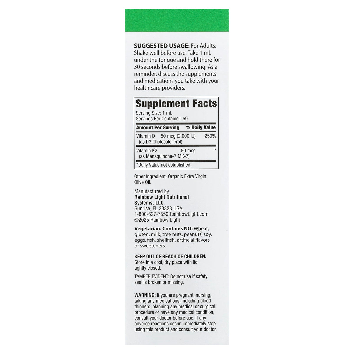 Rainbow Light, Vitamin D3 + K2 as MK-7, 2 fl oz (59 ml)