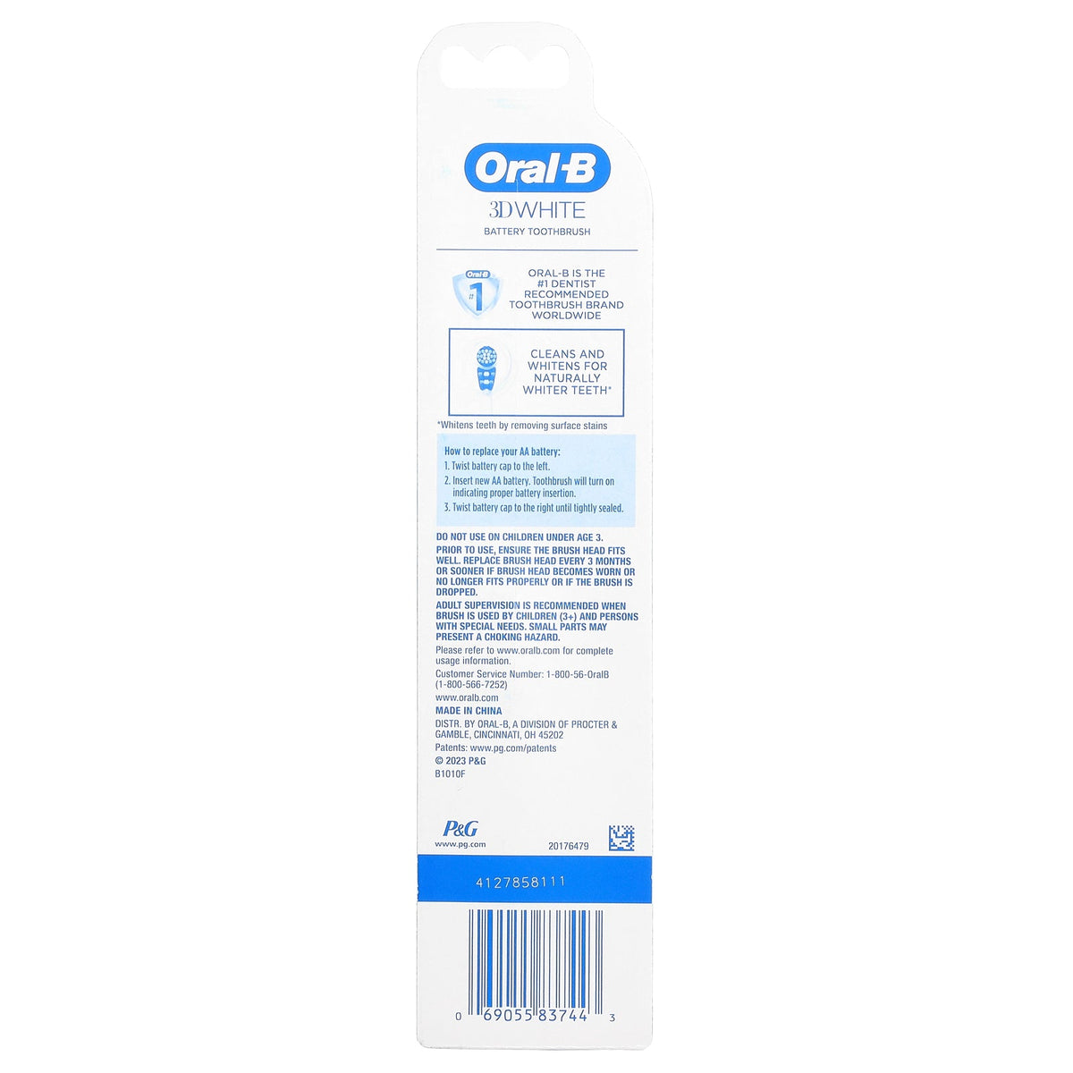 Oral-B, 3D White, Battery Power Toothbrush, 1 Toothbrush