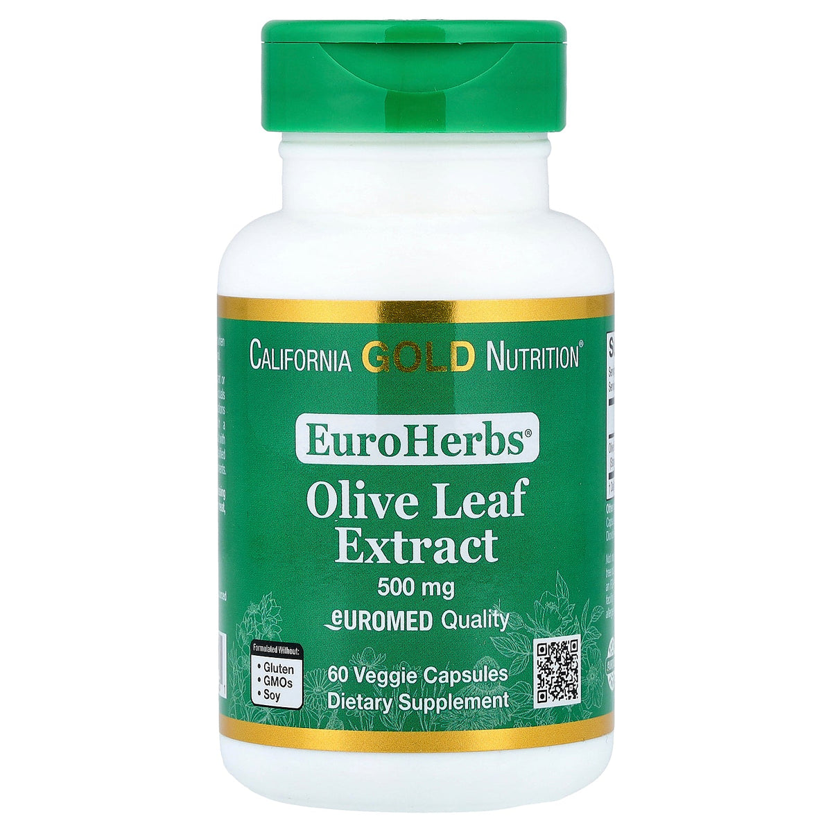 California Gold Nutrition, EuroHerbs™, Olive Leaf Extract, Euromed Quality, 500 mg, 60 Veggie Capsules