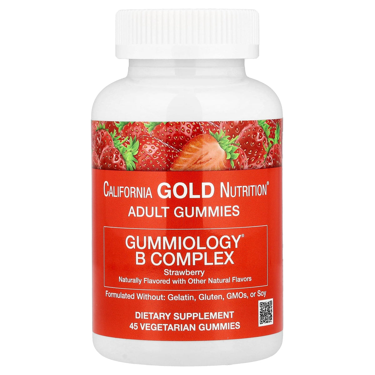 California Gold Nutrition, Gummiology® B Complex Gummies with Vitamins B6 and B12, Folate, and  Biotin, Strawberry, 45 Vegetarian Gummies
