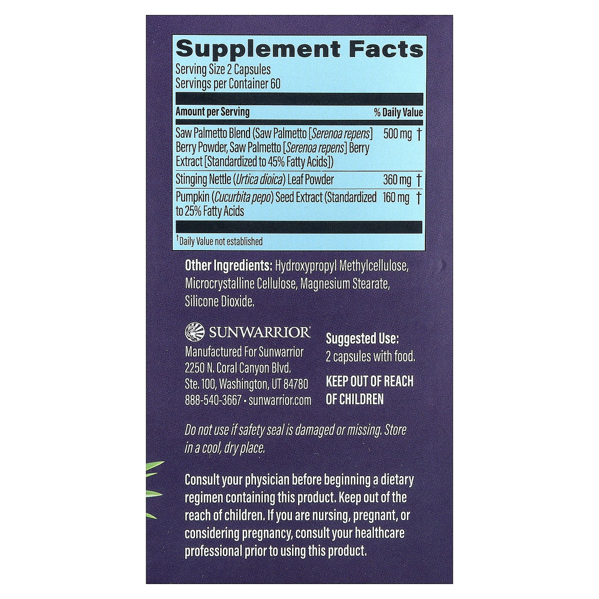 Sunwarrior, Saw Palmetto, 120 Vegan Capsules