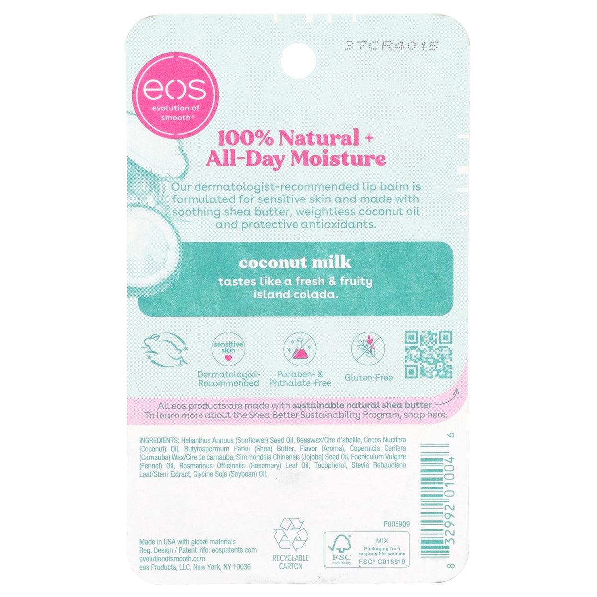 EOS, 100% Natural Smooth Lip Balm, Coconut Milk, 0.25 oz (7 g)
