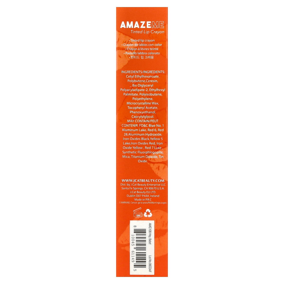 J.Cat Beauty, Amaze Me, Tinted Lip Crayon, AMC108 Hey, Babe!, 0.14 oz (4 g)