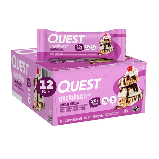 Quest Nutrition, Overload Protein Bar, Sundae Funday, 12 Bars, 2.22 oz (63 g) Each