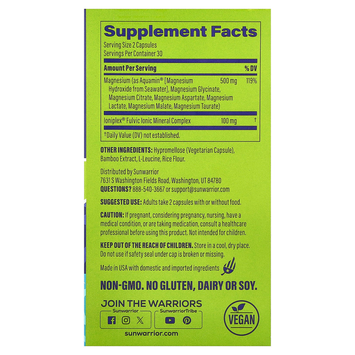 Sunwarrior, Magnesium Multiplex, 60 Vegan Capsules