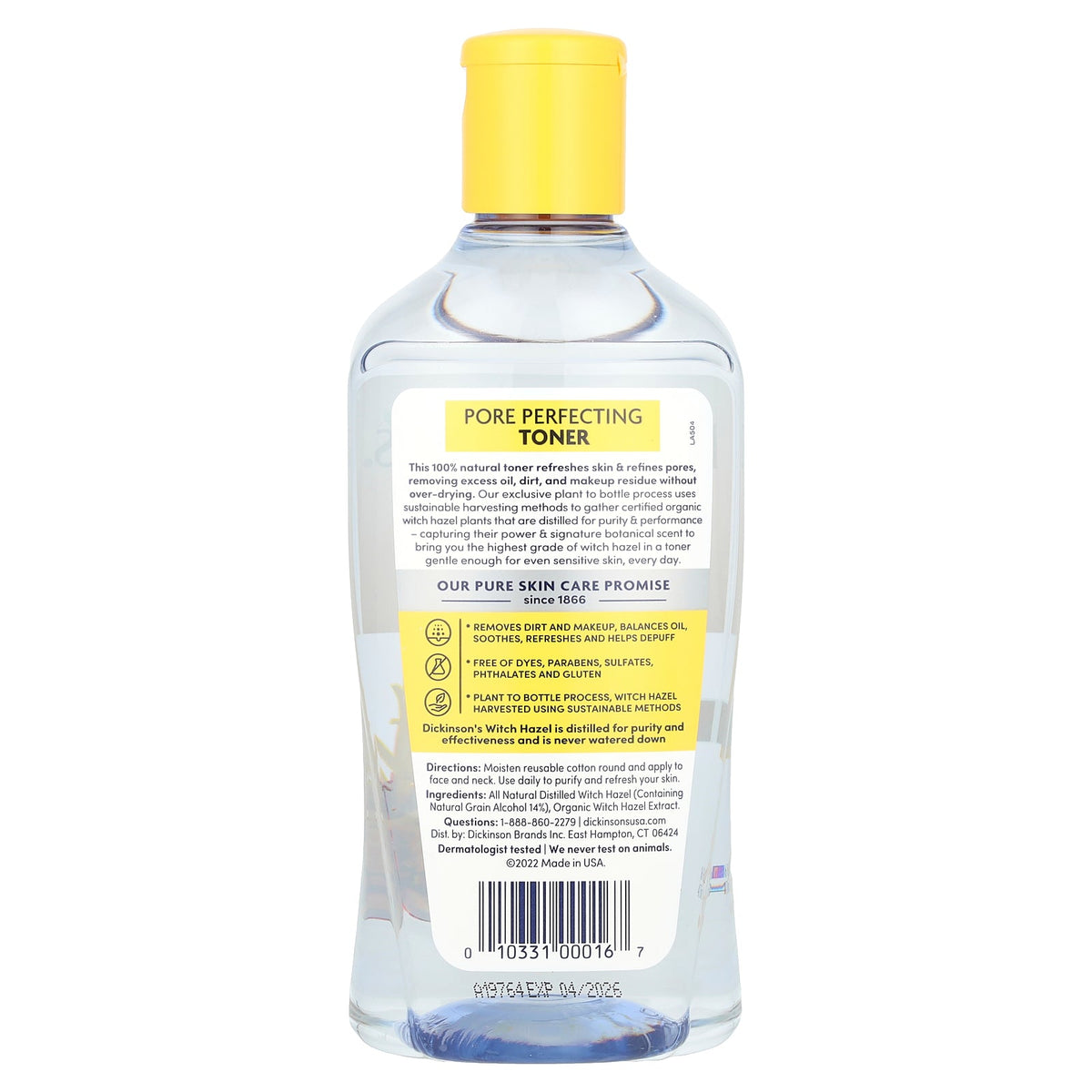 Dickinson Brands, Original Witch Hazel, Pore Perfecting Toner, Fragrance Free, 16 fl oz (473 ml)