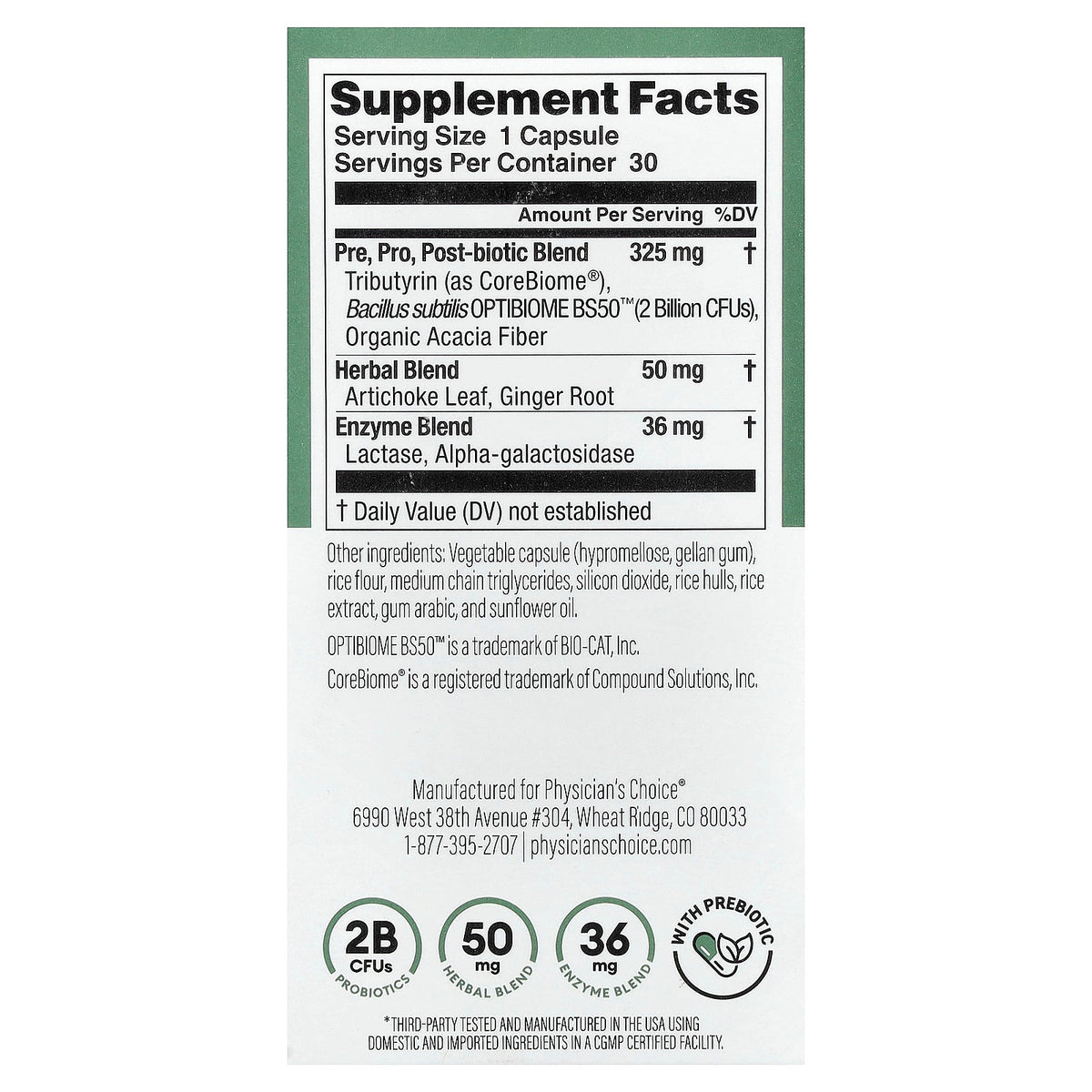 Physician's Choice, Bloat + Gas Probiotic, 30 Capsules