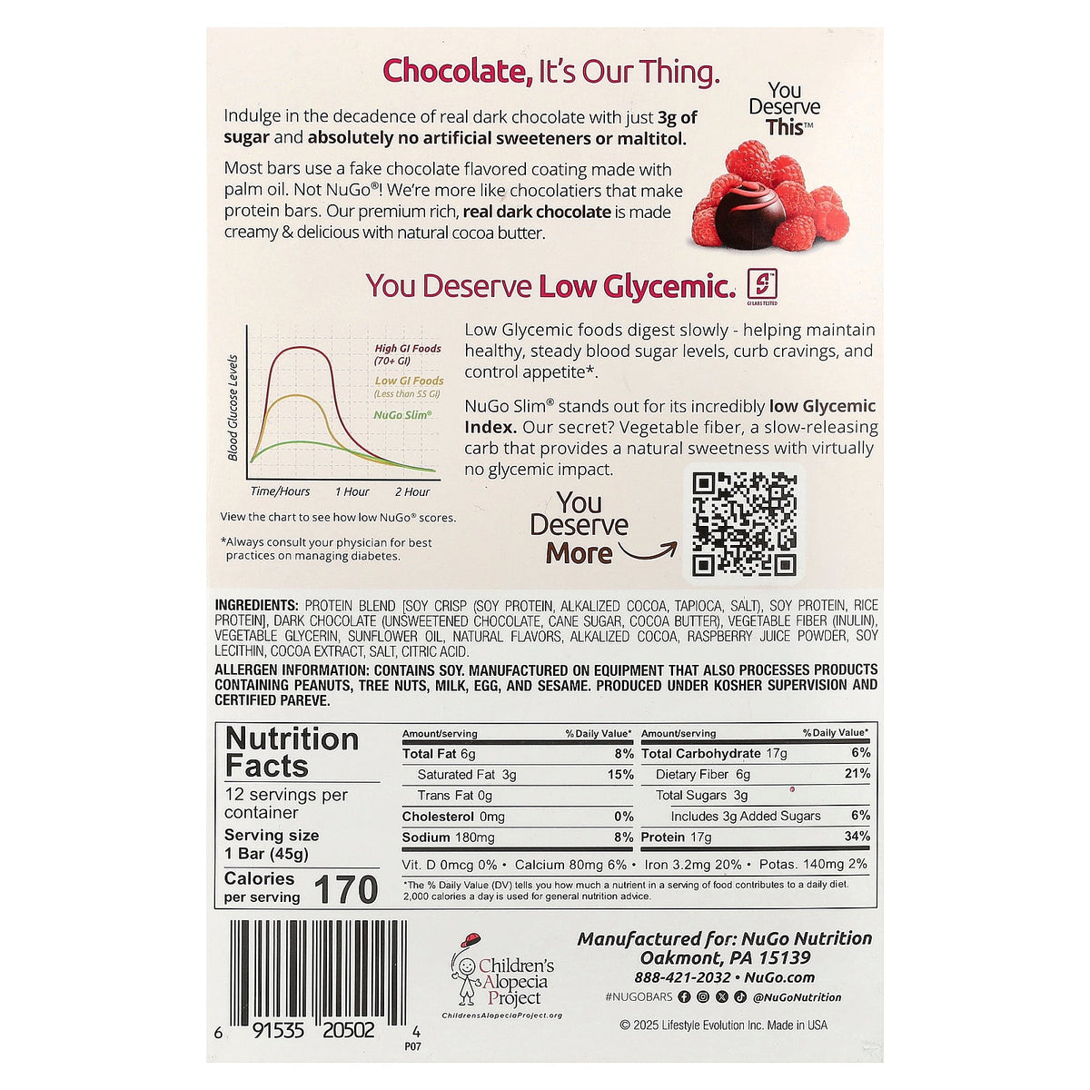 NuGo Nutrition, Slim®, Protein Bars, Raspberry Truffle, 12 Bars, 1.59 oz (45 g) Each