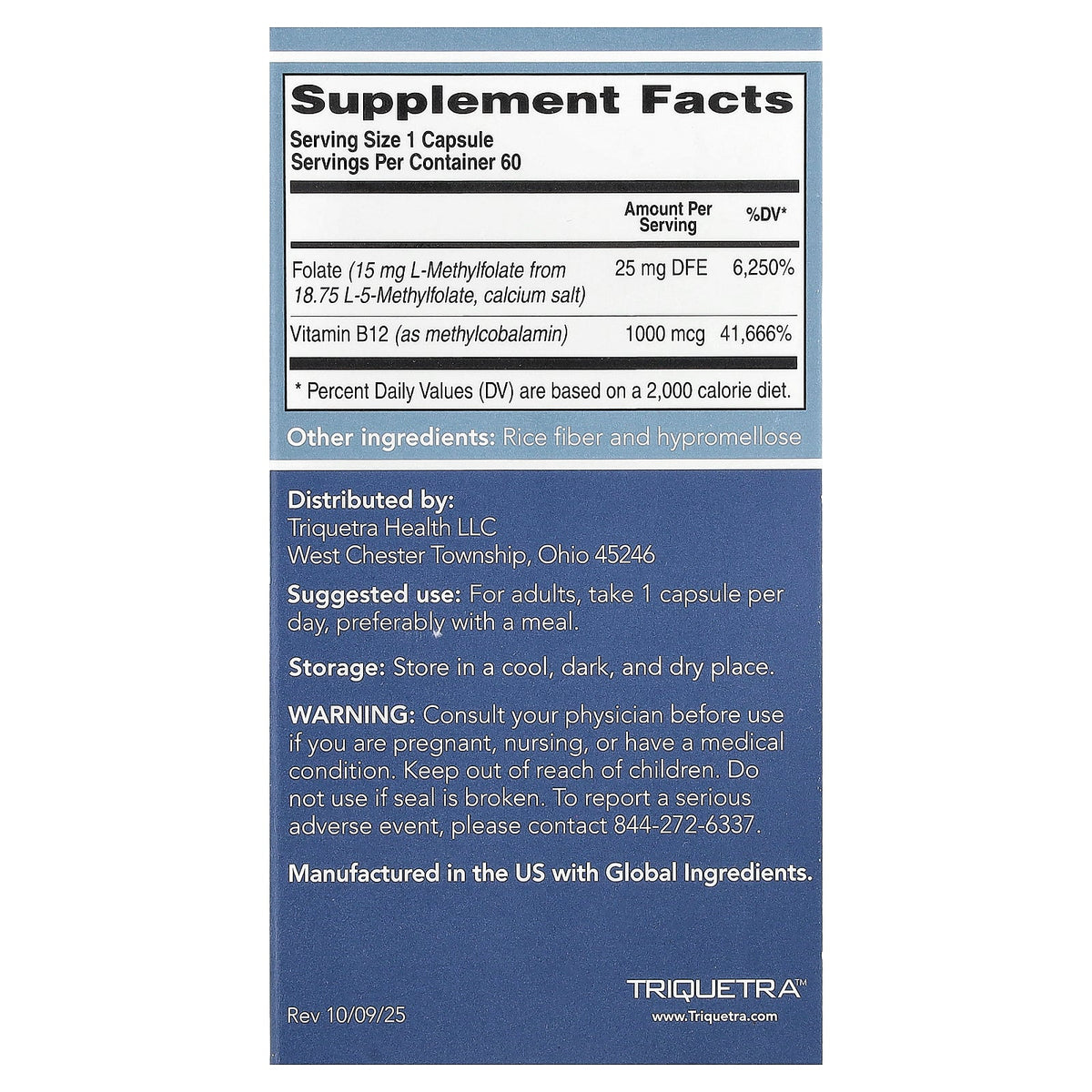 Triquetra, L-Methylfolate 5-MTHF Plus Methyl B12, 60 Capsules