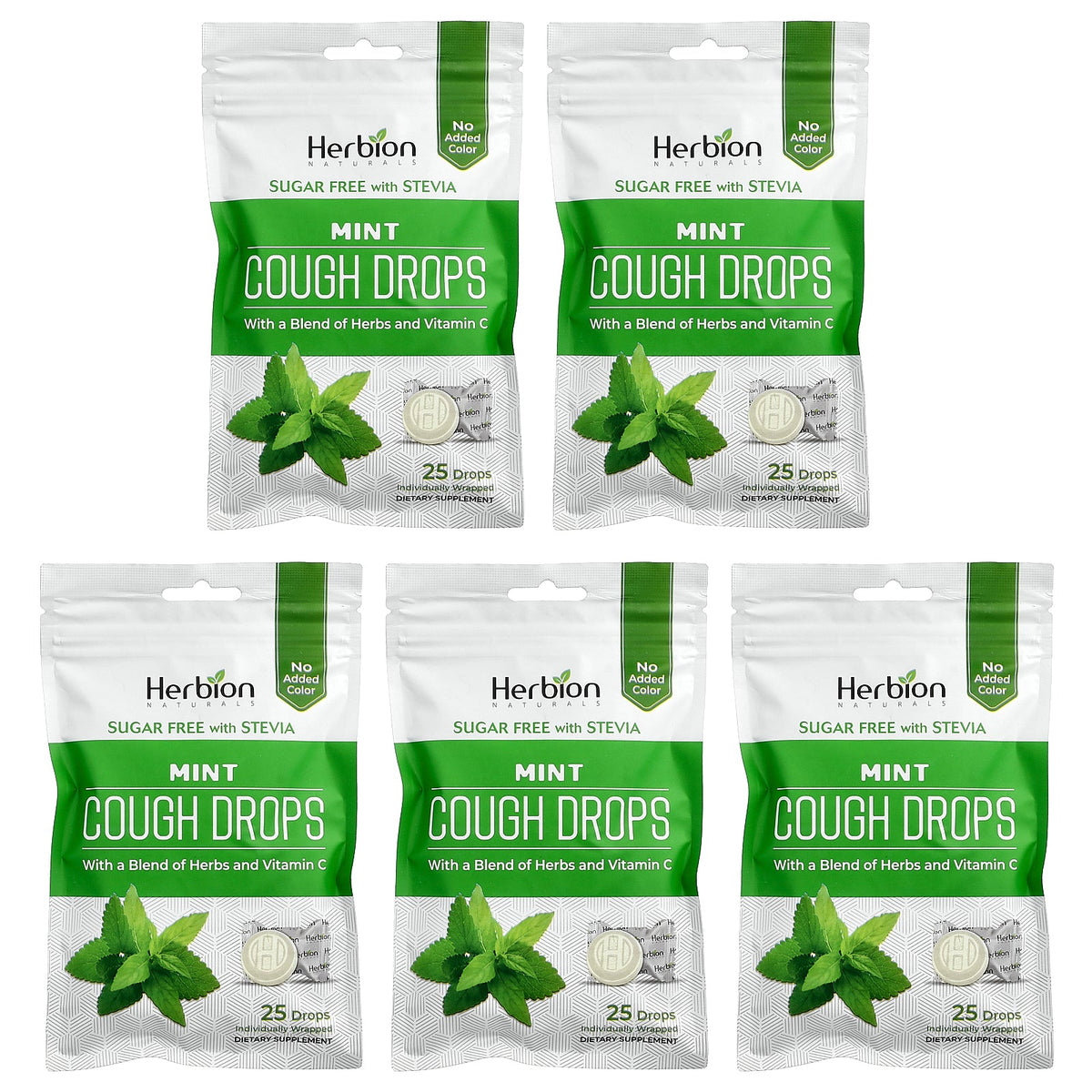Herbion Naturals, Cough Drops, Mint, 5 Packs, 25 Drops Each