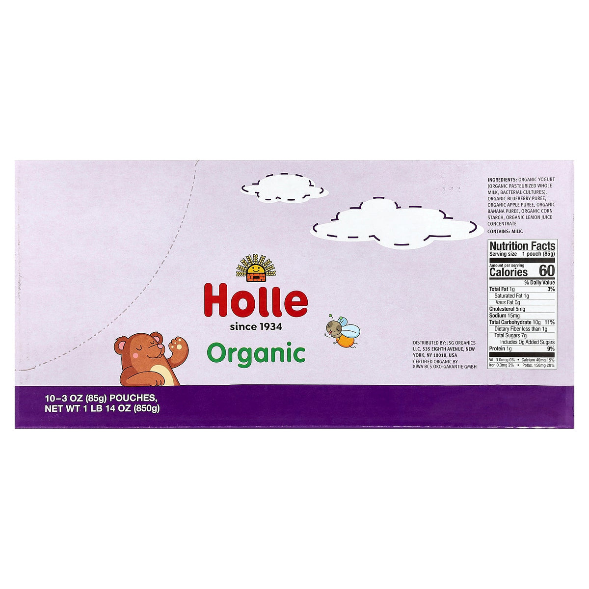 Holle, Organic Yogurt Blended with Fruit Puree, 8+ Months, Blueberries, Apple & Banana, 10 Pouches, 3 oz (85 g) Each