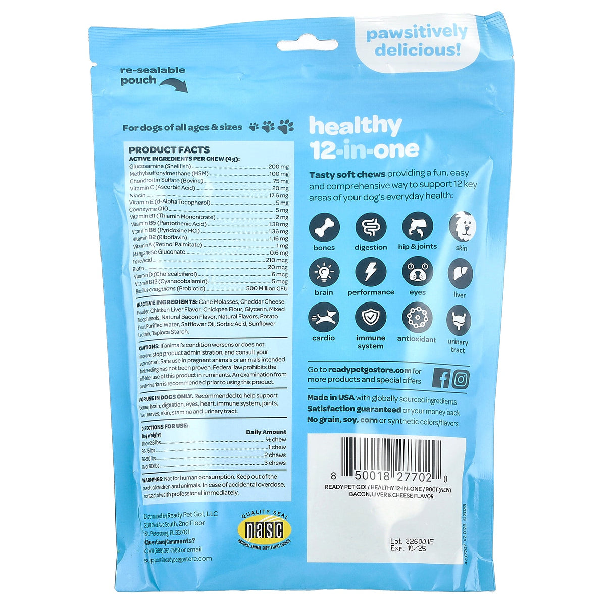 Ready Pet Go, Healthy 12-In-One, For Dogs, All Ages, Bacon, Liver & Cheese, 90 Soft Chews, 12.7 oz (360 g)