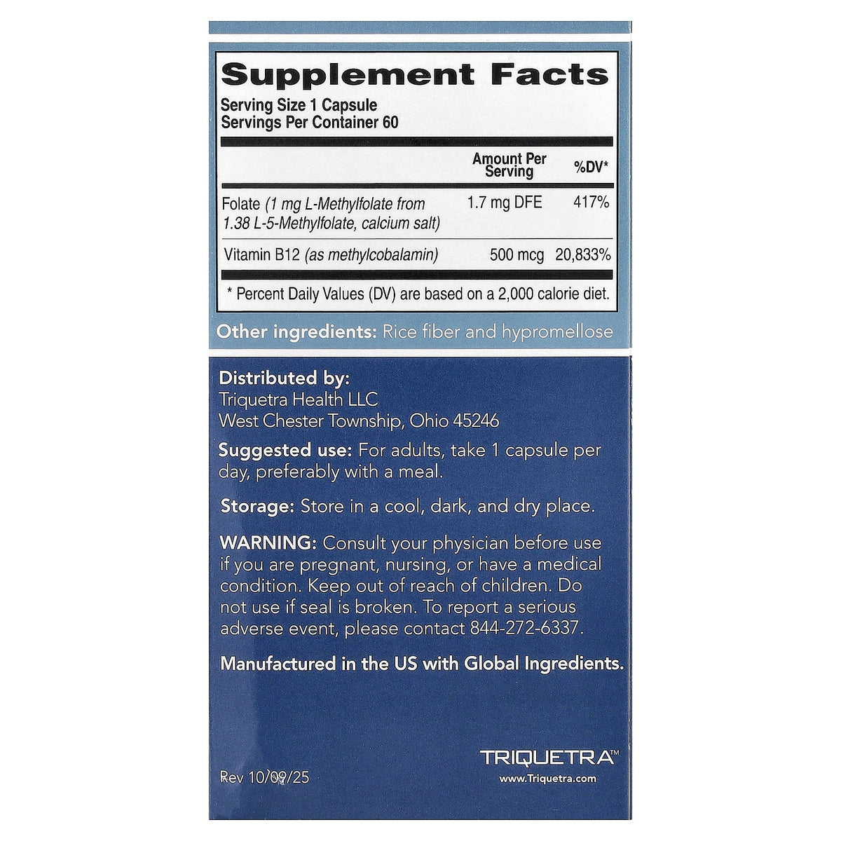 Triquetra, L-Methylfolate 5 MTHF Plus Methyl B-12, 60 Capsules
