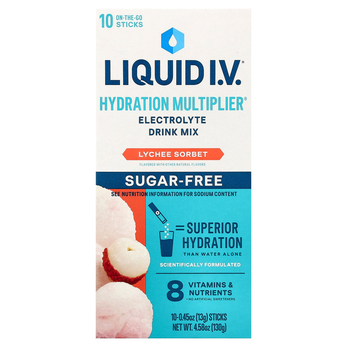 Liquid I.V., Hydration Multiplier®, Electrolyte Drink Mix, Lychee Sorbet, Sugar Free, 10 Sticks, 0.45 oz (13 g) Each