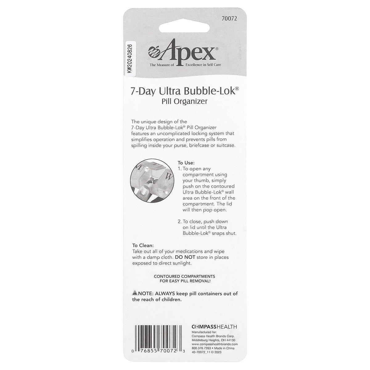 Apex, 7-Day Ultra Bubble-Lok® Pill Organizer, 1 Pill Case