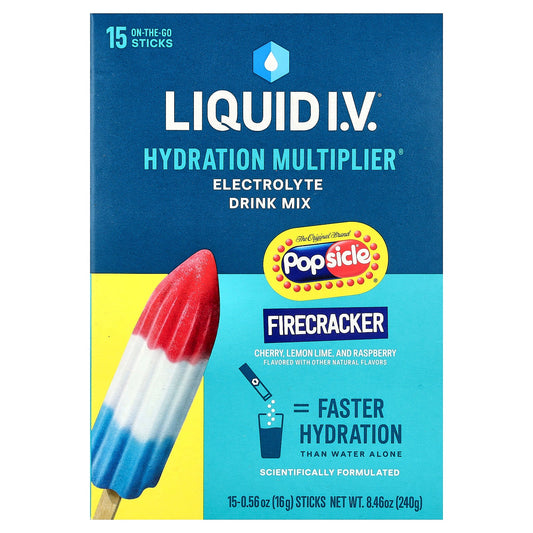 Liquid I.V., Hydration Multiplier®, Electrolyte Drink Mix, Popsicle® Firecracker, 15 Sticks, 0.56 oz (16 g) Each