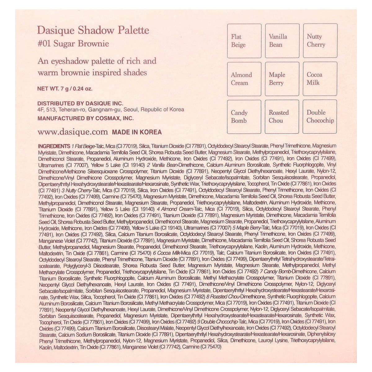 Dasique, Eyeshadow Palette, 01 Sugar Brownie, 1 Count