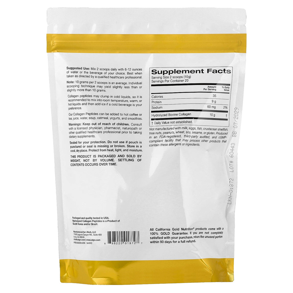 California Gold Nutrition, Hydrolyzed Collagen Peptides, Type I & III, Unflavored, 7.05 oz (200 g)