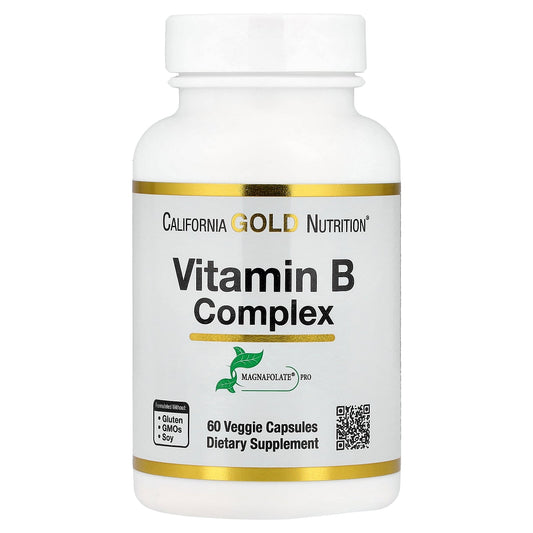 California Gold Nutrition, Vitamin B Complex with Folate, Biotin, Pantothenic Acid, and Vitamin B6, 60 Veggie Capsules
