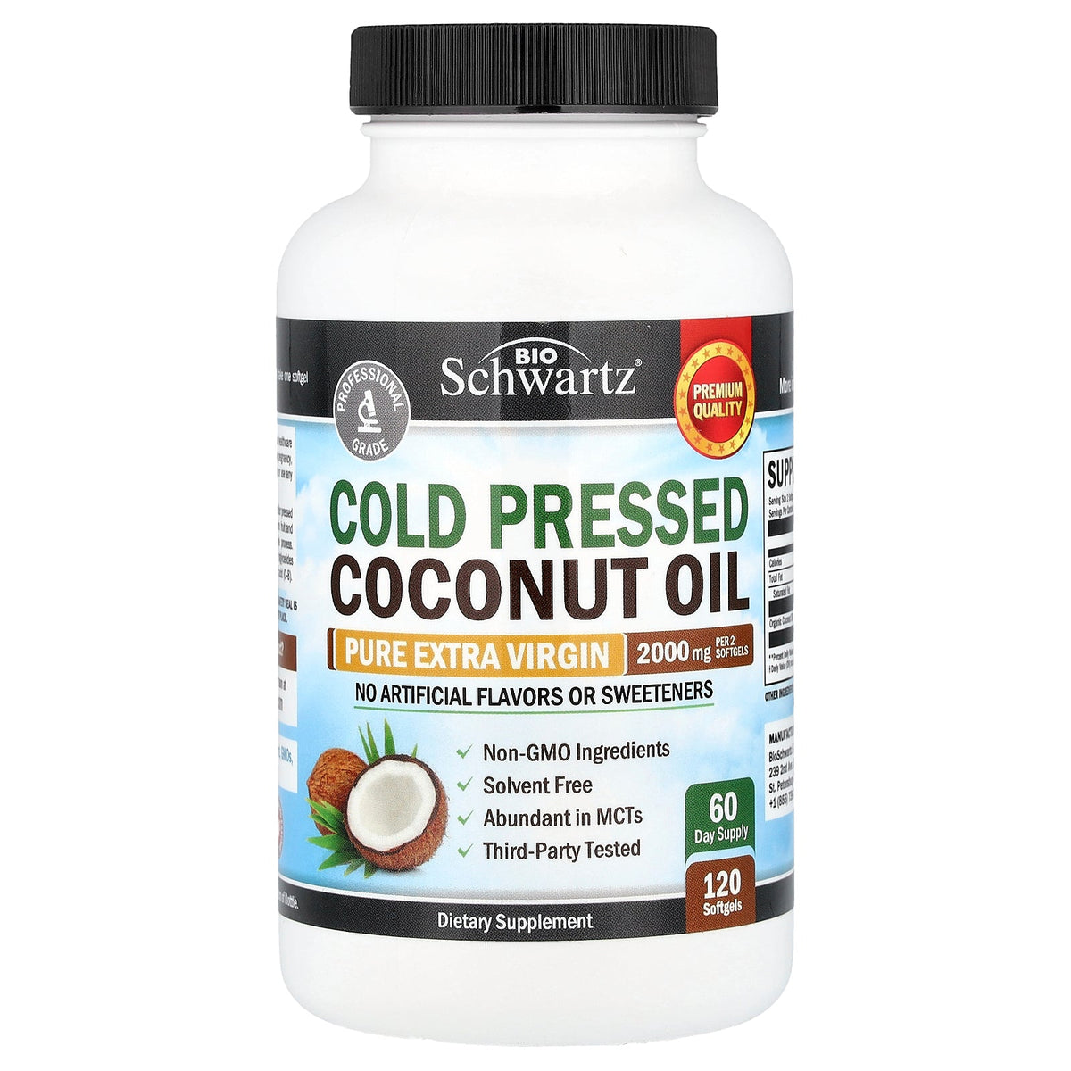 BioSchwartz, Cold Pressed Coconut Oil, Pure Extra Virgin, 120 Softgels (1,000 mg per Softgel)