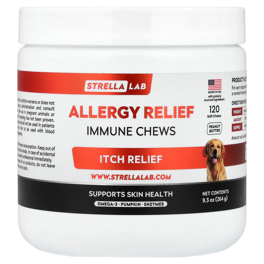 StrellaLab, Allergy Relief, Immune Chews, For Dogs, Peanut Butter, 120 Soft Chews, 9.3 oz (264 g)