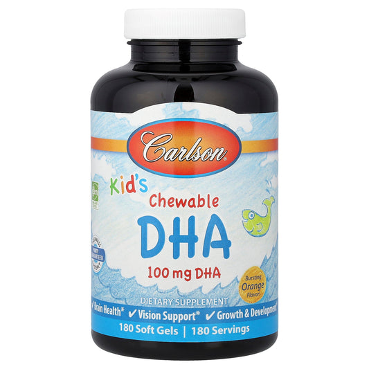 Carlson, Kid's Chewable DHA, Bursting Orange, 180 Soft Gels