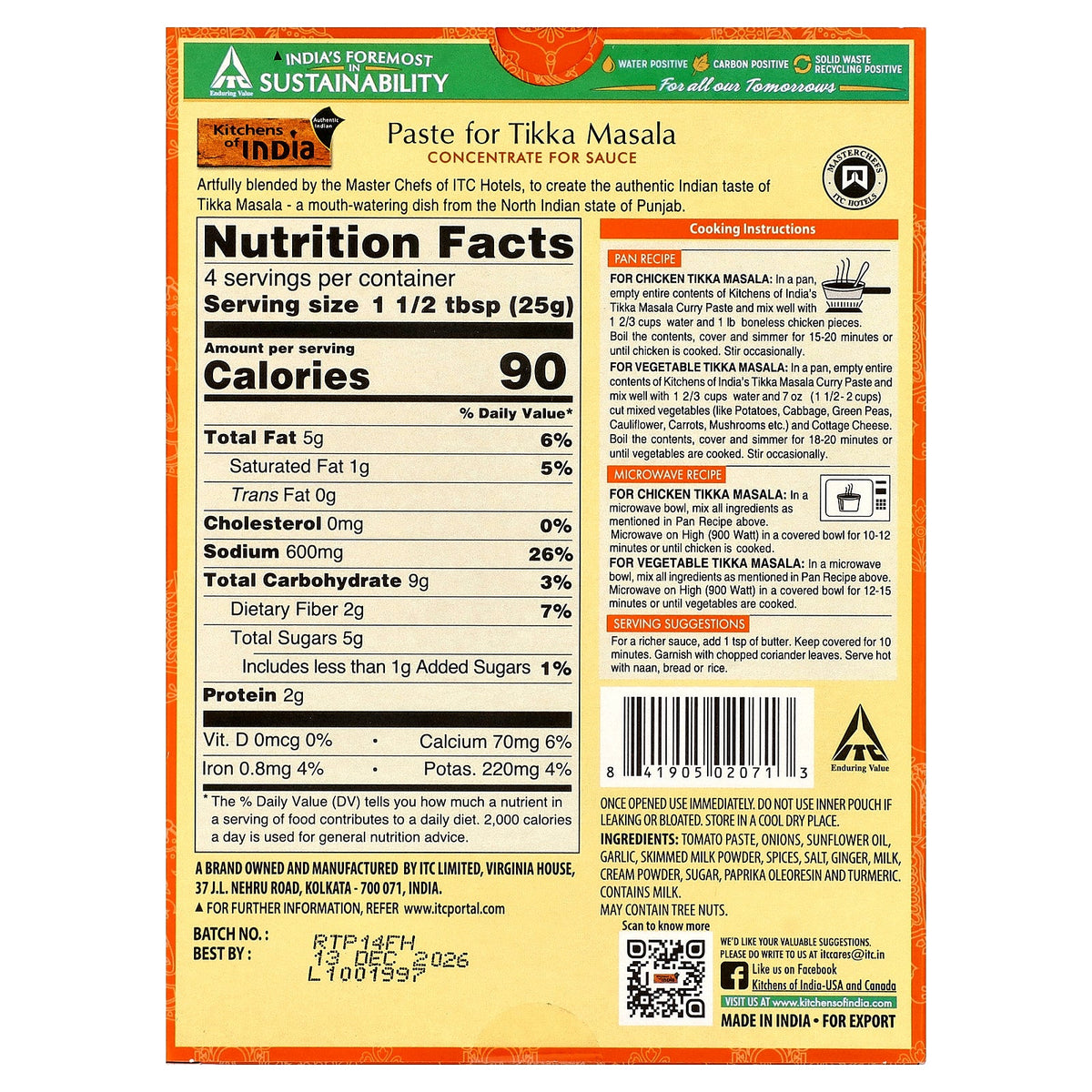 Kitchens of India, Paste For Tikka Masala, Concentrate For Sauce, Medium, 3.5 oz (100 g)