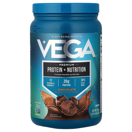 Vega, Plant-Based Protein, Premium Protein + Nutrition, Chocolate, 1 lb 5.6 oz (613 g)