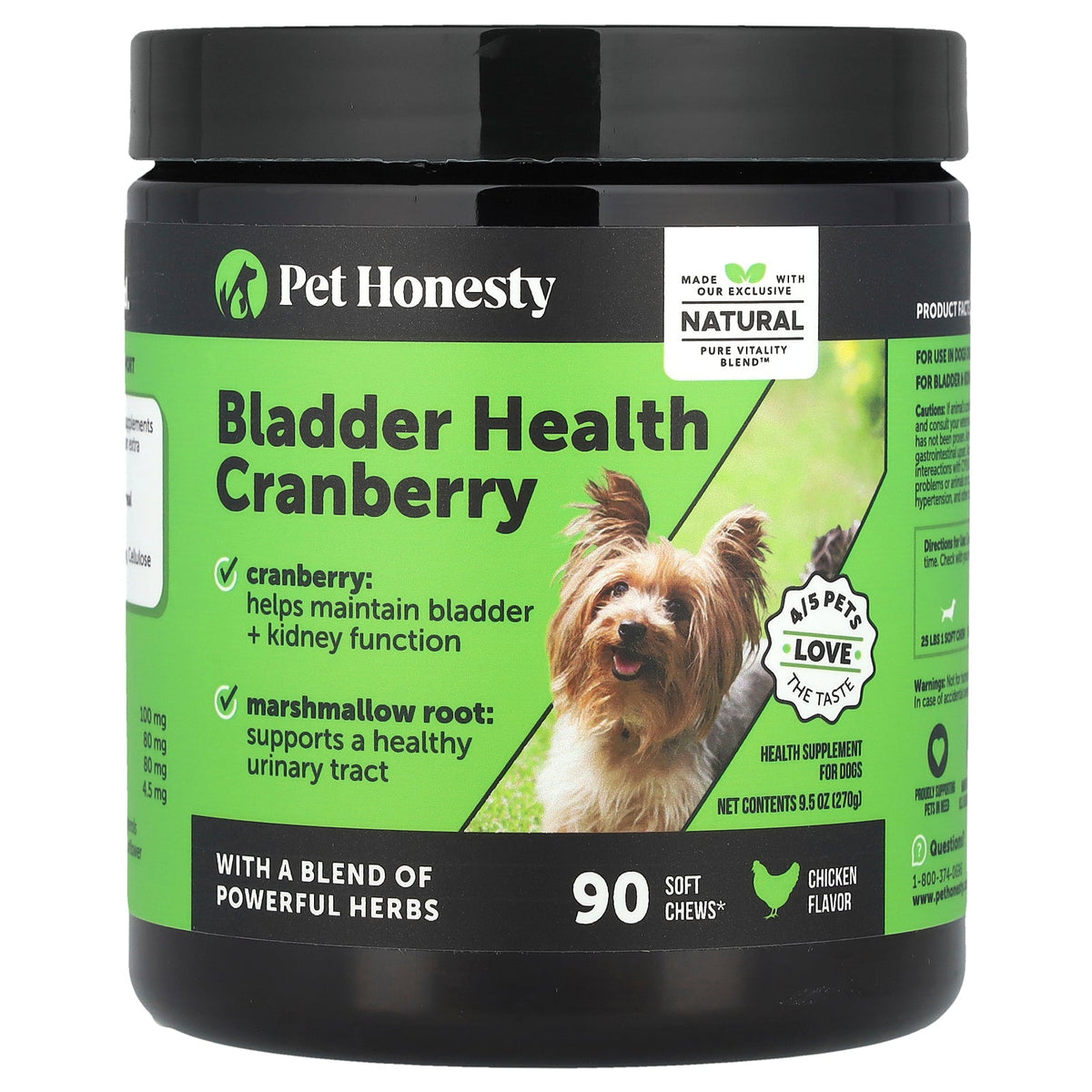Pet Honesty, Bladder Health Cranberry, For Dogs, Chicken, 90 Soft Chews, 9.5 oz (270 g)