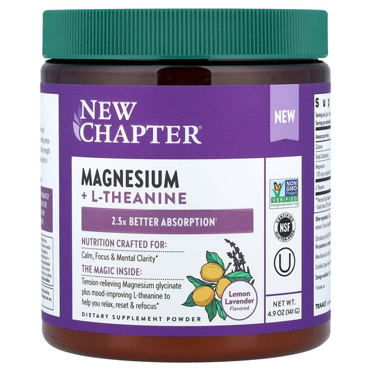 New Chapter, Magnesium + L-Theanine Powder, Lemon Lavender, 4.9 oz (141 g)