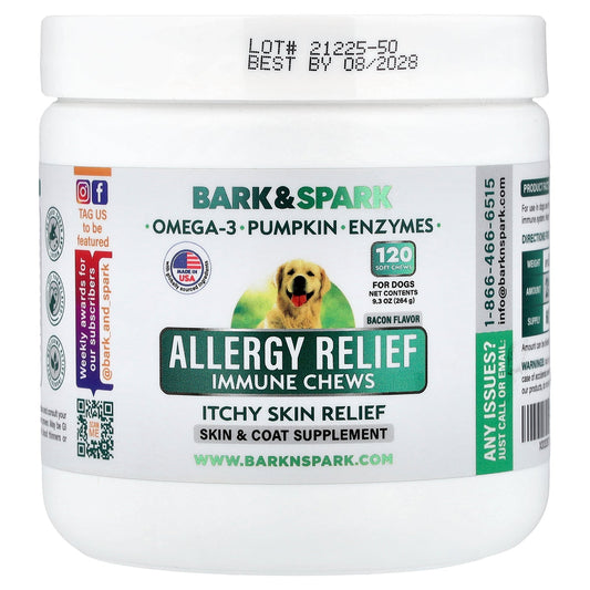 Bark&Spark, Allergy Relief Immune Chews, Itchy Skin Relief, For Dogs, Bacon , 120 Soft Chews, 9.3 oz (264 g)