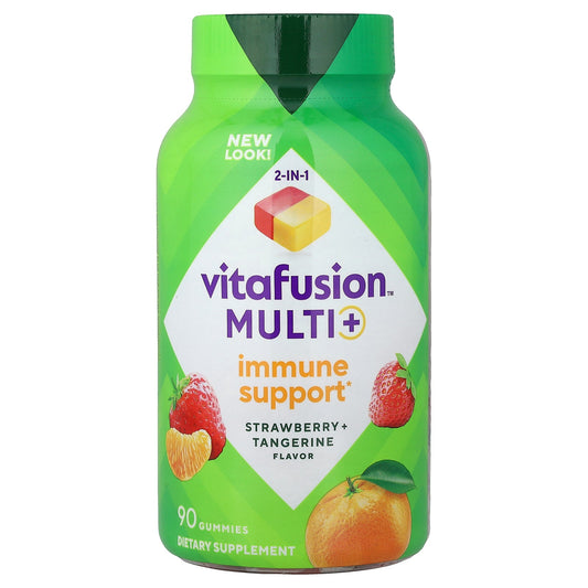 VitaFusion, Multi+ Immune Support Gummies, Strawberry + Tangerine, 90 Gummies