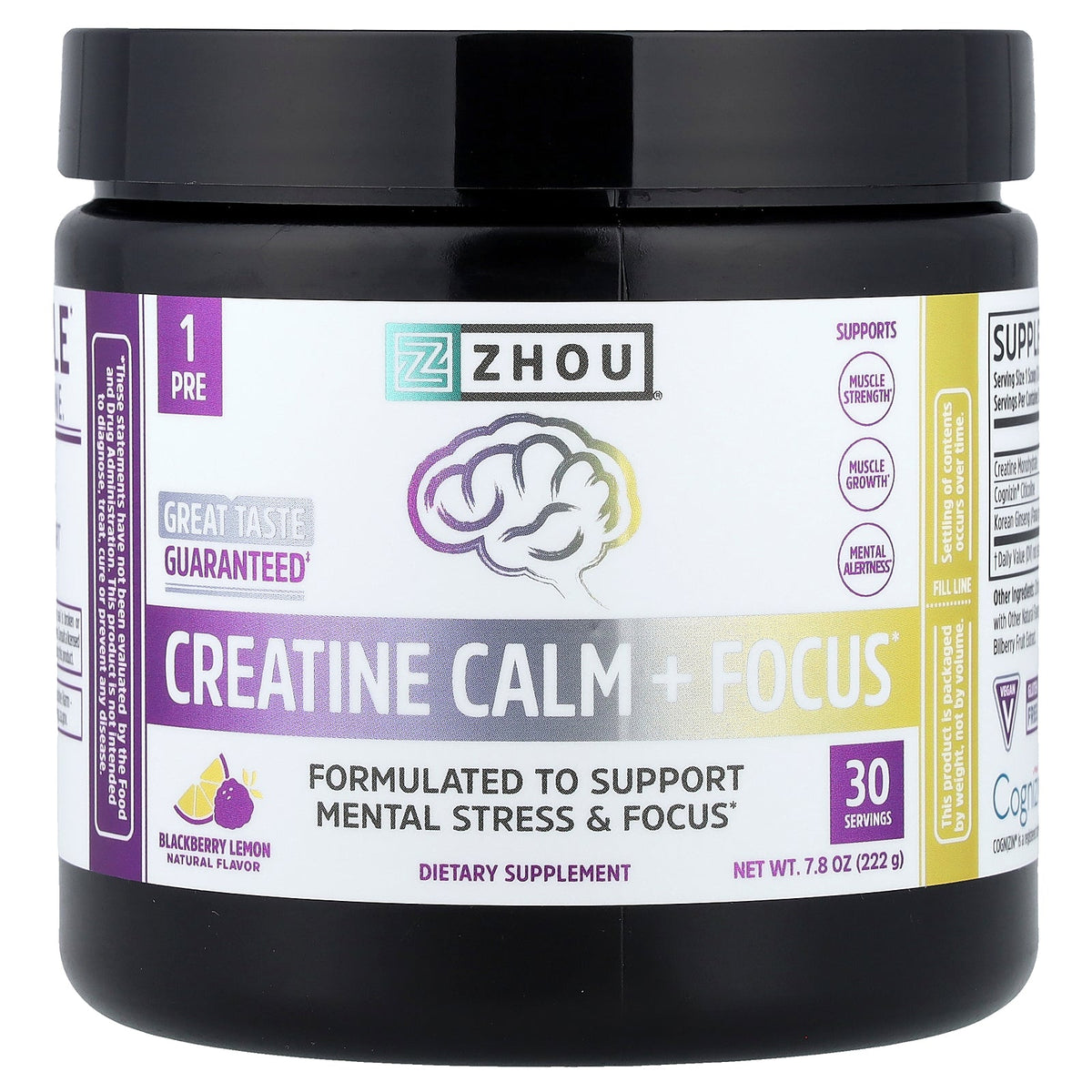 Zhou Nutrition, Creatine Calm + Focus, Blackberry Lemon, 7.8 oz (222 g)
