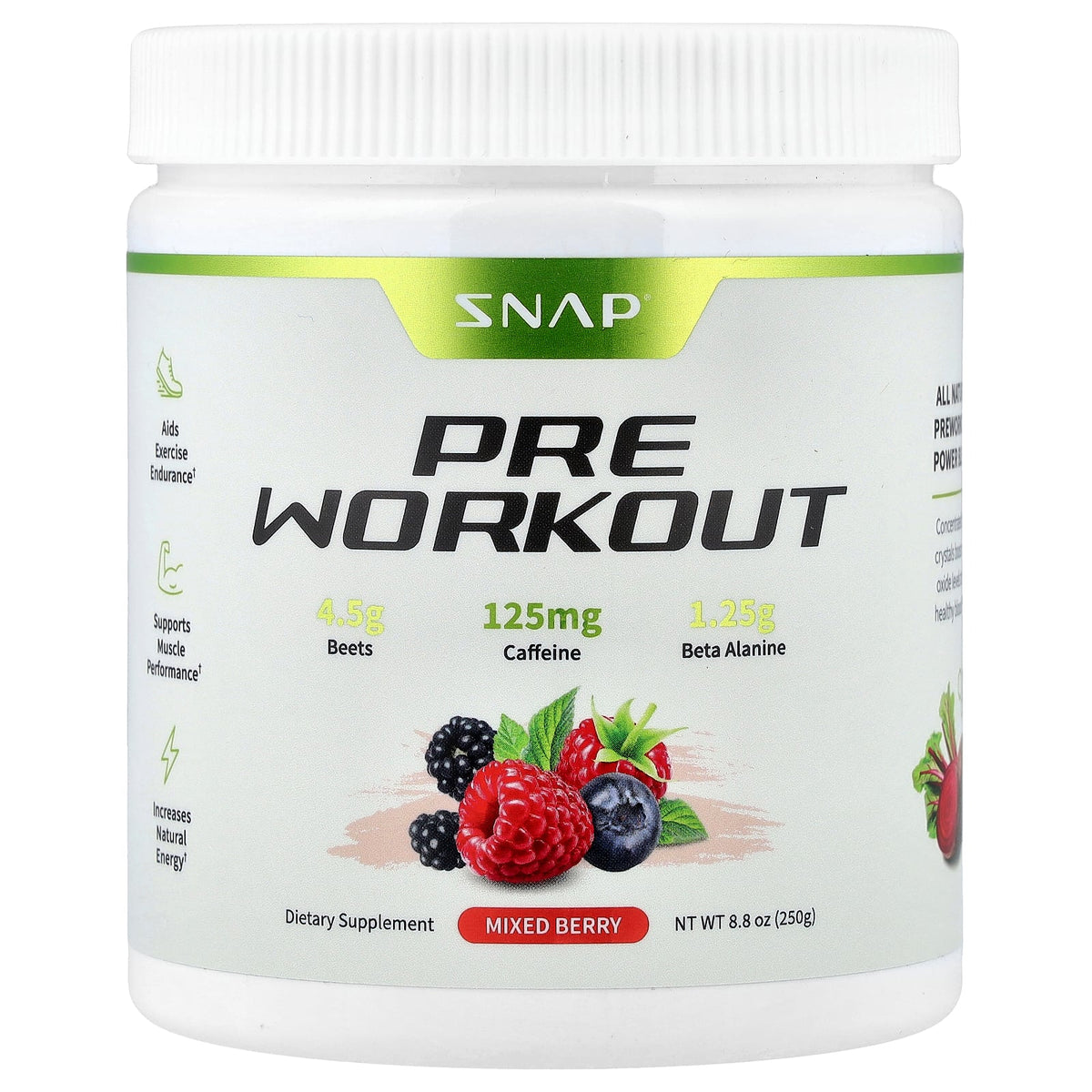 Snap Supplements, Pre Workout, Mixed Berry, 8.8 oz (250 g)