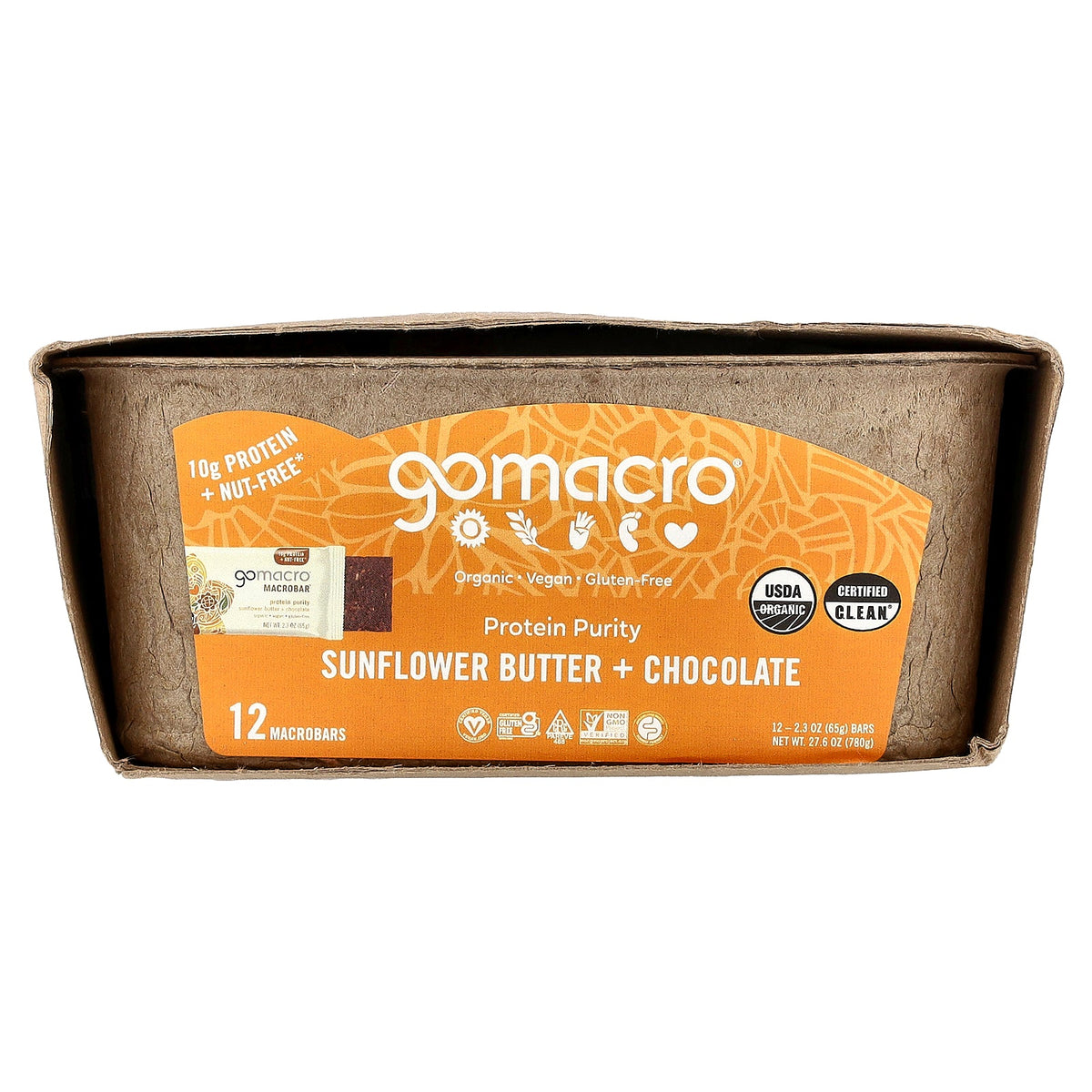 GoMacro, MacroBar®, Protein Purity, Sunflower Butter + Chocolate, 12 Bars, 2.3 oz (65 g) Each