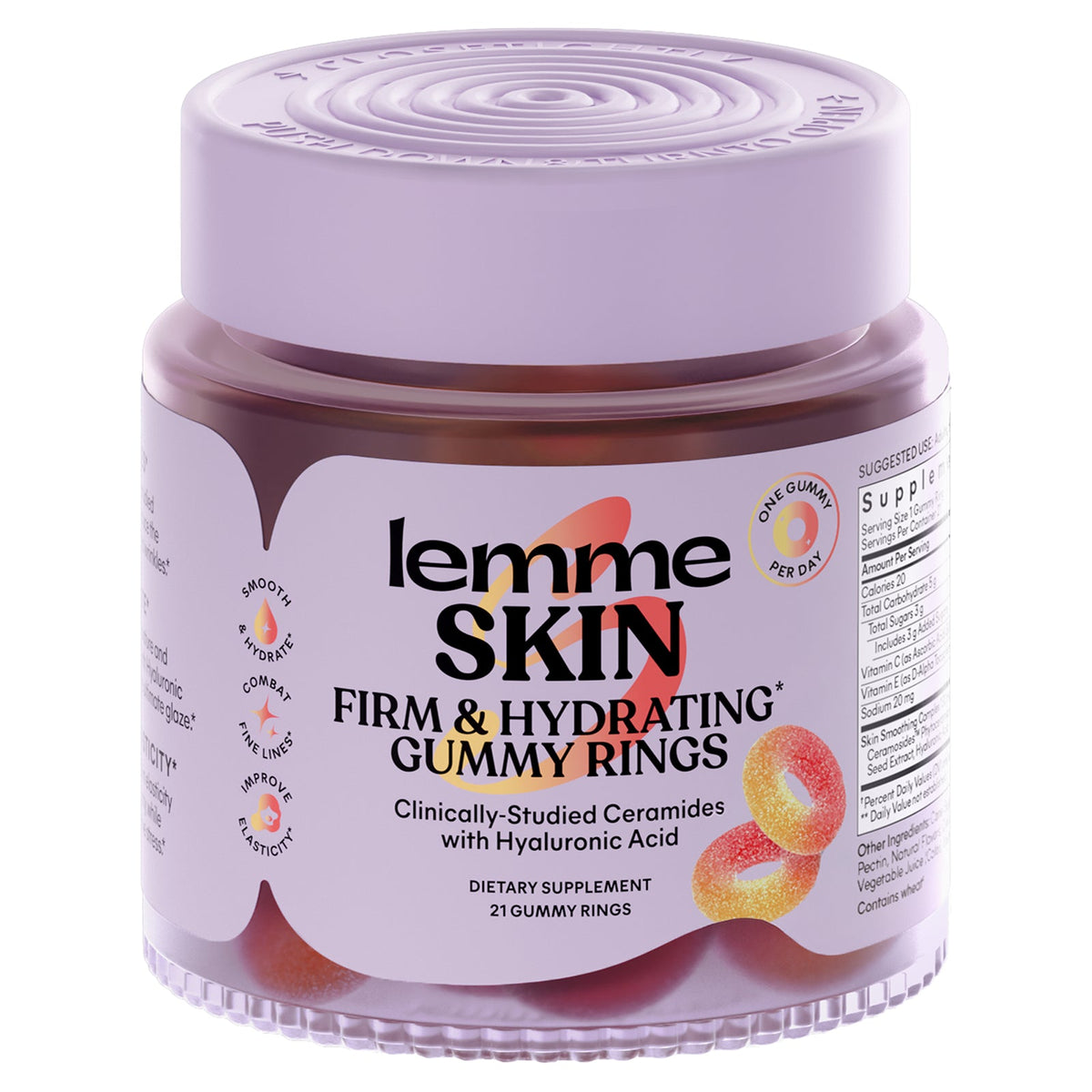 Lemme, Skin, Firm & Hydrating Gummy Rings, Tropical Fruit, 21 Gummy Rings