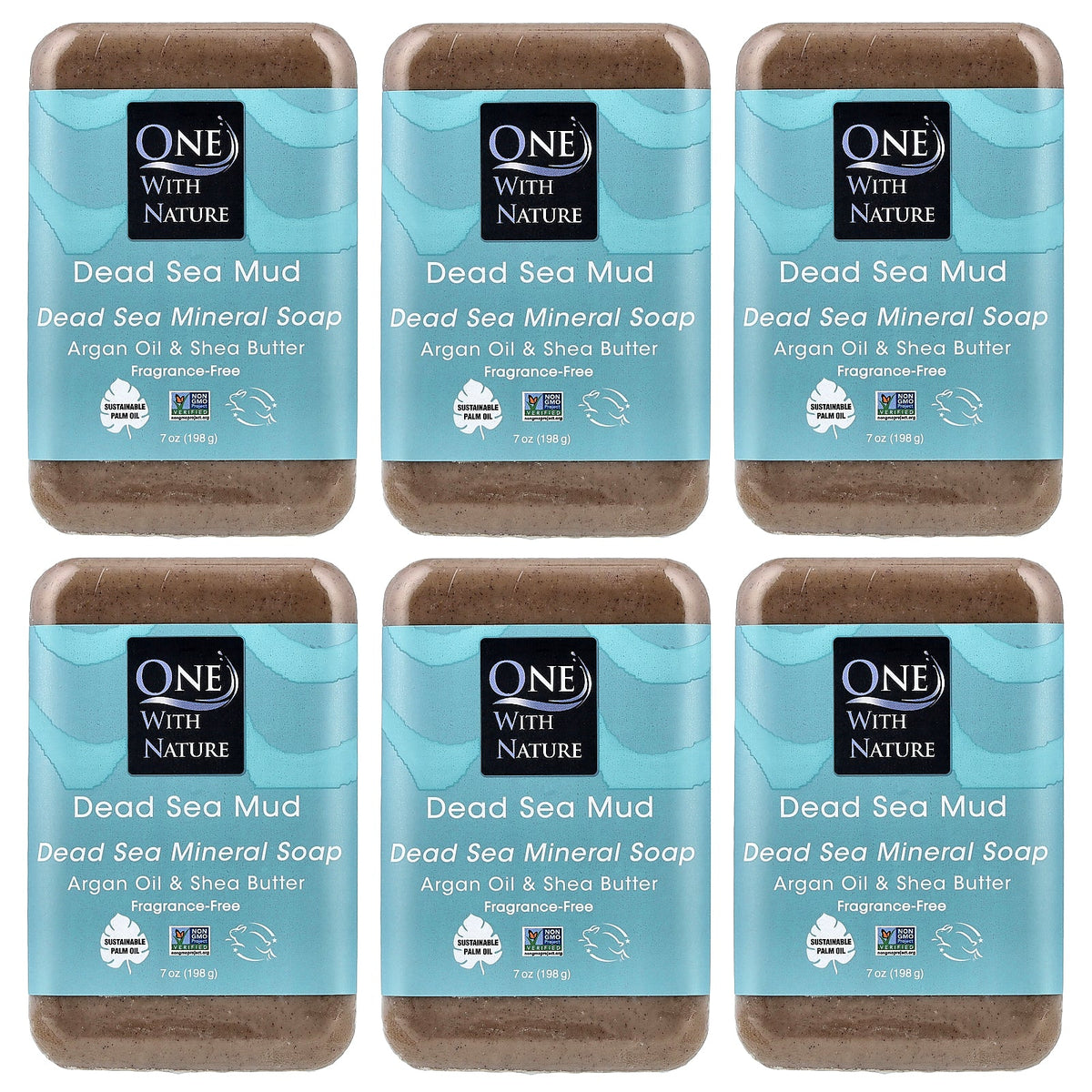 One with Nature, Dead Sea Mud Mineral Bar Soap, Fragrance-Free, 6 Count, 7 oz (198 g) Each