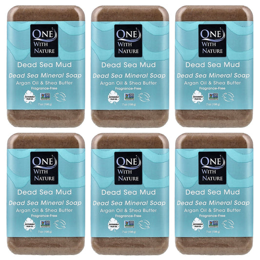 One with Nature, Dead Sea Mud Mineral Bar Soap, Fragrance-Free, 6 Count, 7 oz (198 g) Each